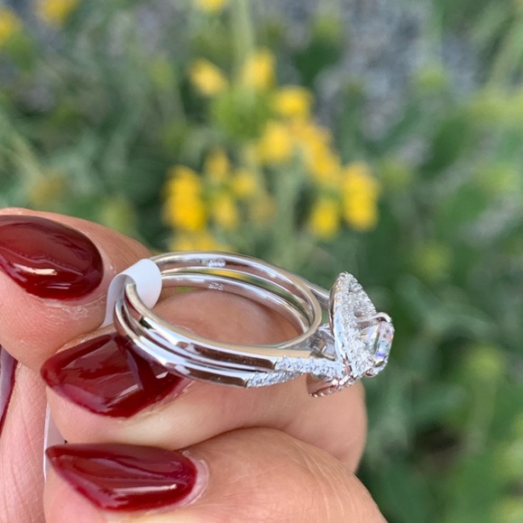 Sterling Silver Engagement Wedding Band 2pc set - Picture 10 of 11